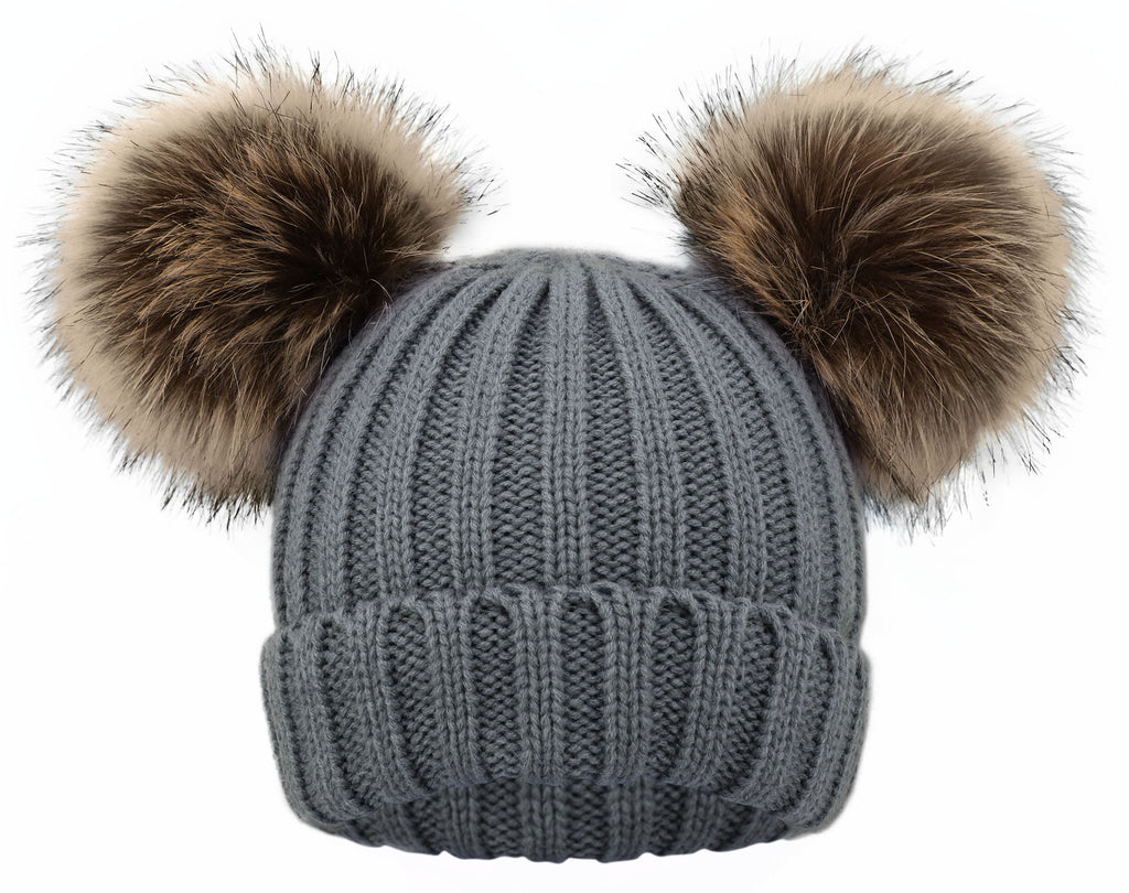 2 Pcs Womens Winter Knit Faux Fur Pompoms Beanie Hat – Simplicity